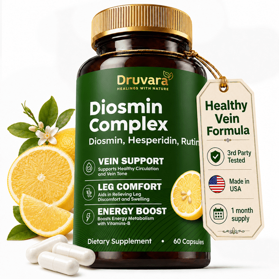 Druvara Diosmin Hesperidin Complex with Rutin & B Vitamins, 60 Capsules
