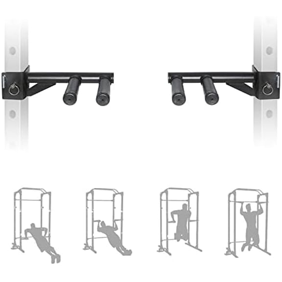 Dip Bar Attachments for 2" x 2" or 3" x 3" Power Rack - Narrow & Wide Dips Double Handles (Patent Pending)