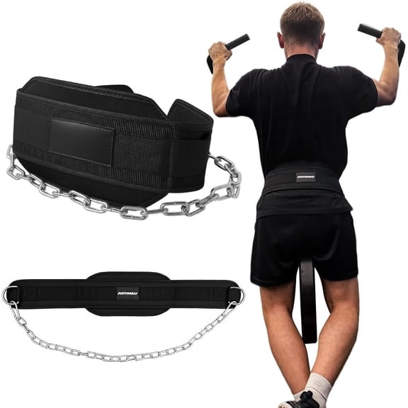 Dip Belt with Chain for Weightlifting - 440lbs Weight Capacity Leather Weightlifting Belt for Pull Ups, Dips & Squats, Support, Heavy Duty for Men & Women