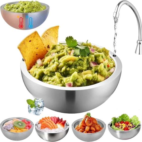 Dip Chiller Bowl Large Capacity, Stainless Steel Insulated Party Ice Serving Bowl, Salad Pod for Salsa Guacamole Condiments, Hot & Cold1pc