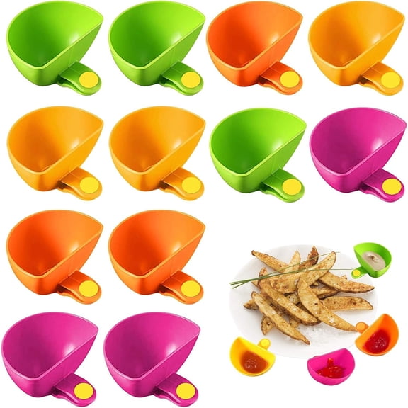 Dip Clips for Plates, 12-Pack Clip On Condiment Cups  Plate Attachable Dipping Bowls for Sauces, Appetizer Platter Accessories for Parties and Events