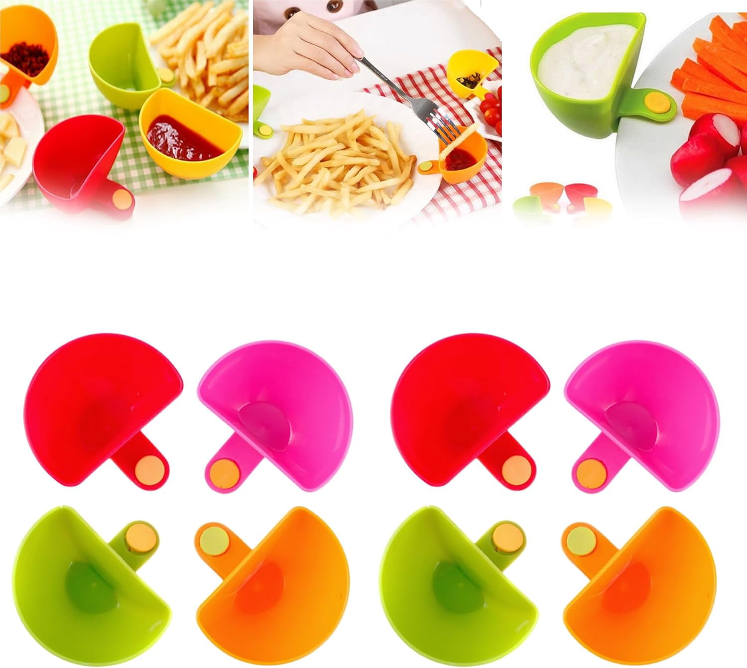 Dip Clips for Plates, Clip On Dipping Sauce Cups, Colorful Table Bowls ...