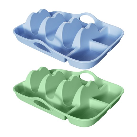 Dip Compartment Serving Tray Set 2 Pack, Flexible Rack Trays for Flatbread Service, Blue Green Dinner Serveware for Shared Meals Daily