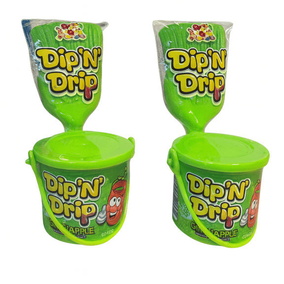DipNDrip Powdered Candy Bucket with Dipping Stick, Green Apple, 2-Pack