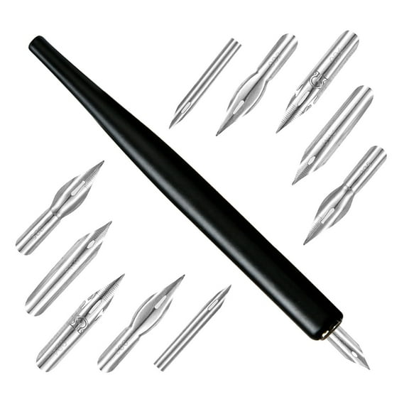 Dip Pen Holder with 5 Interchangeable Tip Wood Fountain Pen Dip Pen for Beginner Artist Writing Drawing