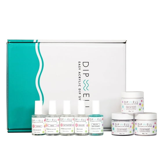 Dip Powder Nail Kit (Glitter Color Starter), Acrylic Powder and Gel Resin Kit For Dip, Starter System by DipWell (Comes With Bond, Base, Activator, Sealer, Brush Softener + 3 Powder Jars)