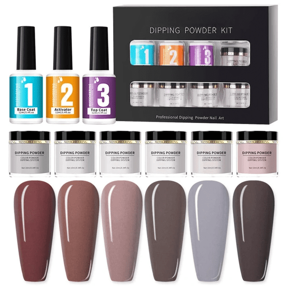 Dip Powder Nail Kit, Summer Translucent Jelly Nude Milky White Pink Brown Sheer Dipping Powder Liquid Set for French Nail Art Manicure DIY Gift
