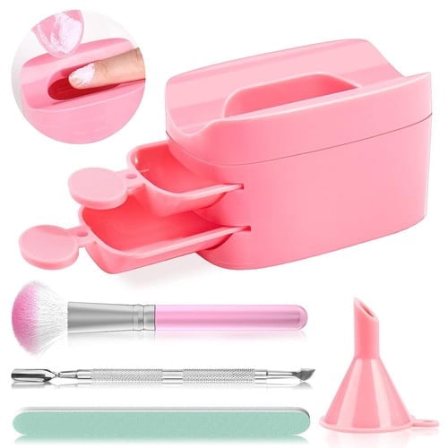 Dip Powder Recycling Tray System, Nail Dip Powder Storage Tray with Cleaning Brush, Container for Glitter, Pink