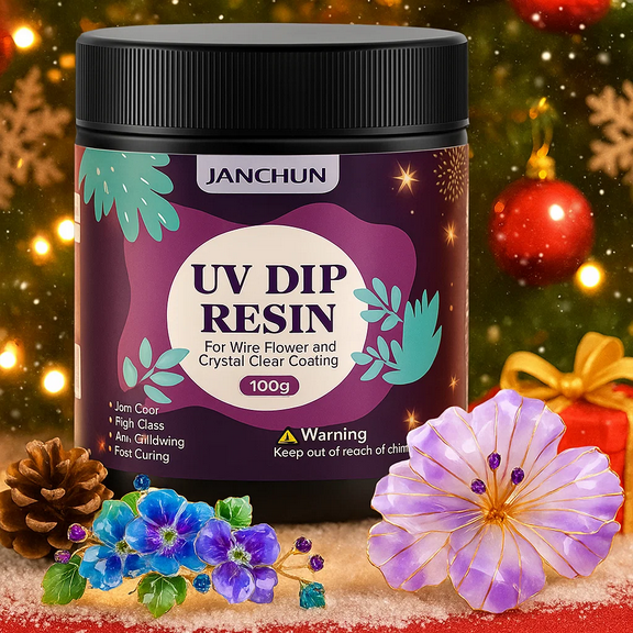 UV Resin Dip for Wire Flowers Kit, 100g Crystal Clear UV Dip Resin with Pliers, 2Pcs 31FT Wires for Wire Shapes, Fast Cure Thick Glue for Jewelry Making, Holiday Surprise for DIY Art Crafts