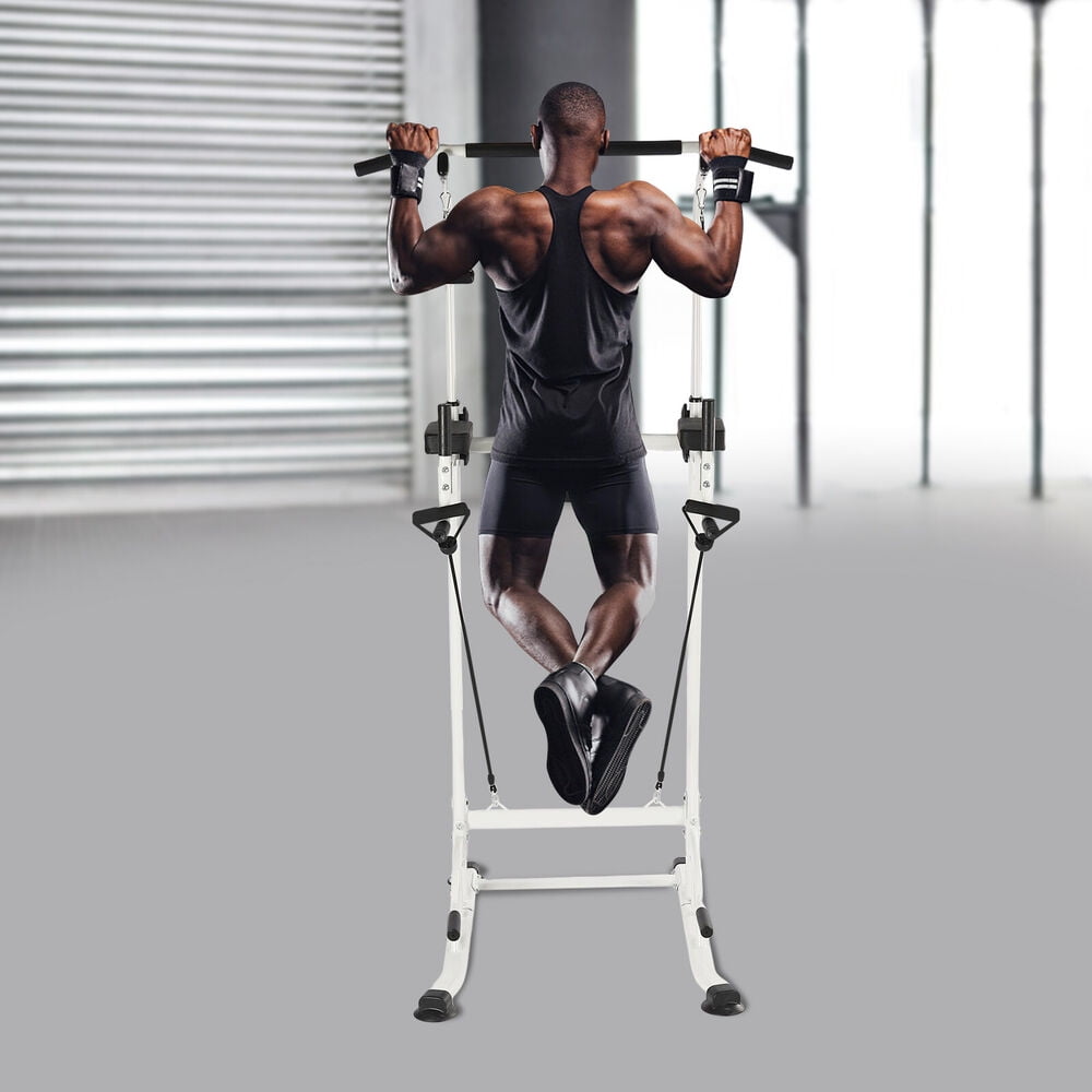 Dip Station Chin Up Bar Power Tower Pull Push Home Gym Black Adjustable