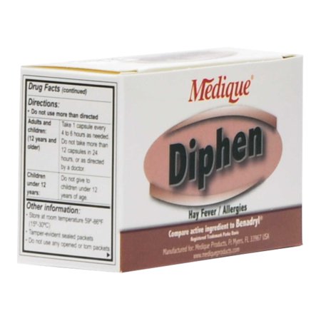 Diphen Allergy Relief 25 mg Diphenhydramine HCl Tablet, 24 per Box