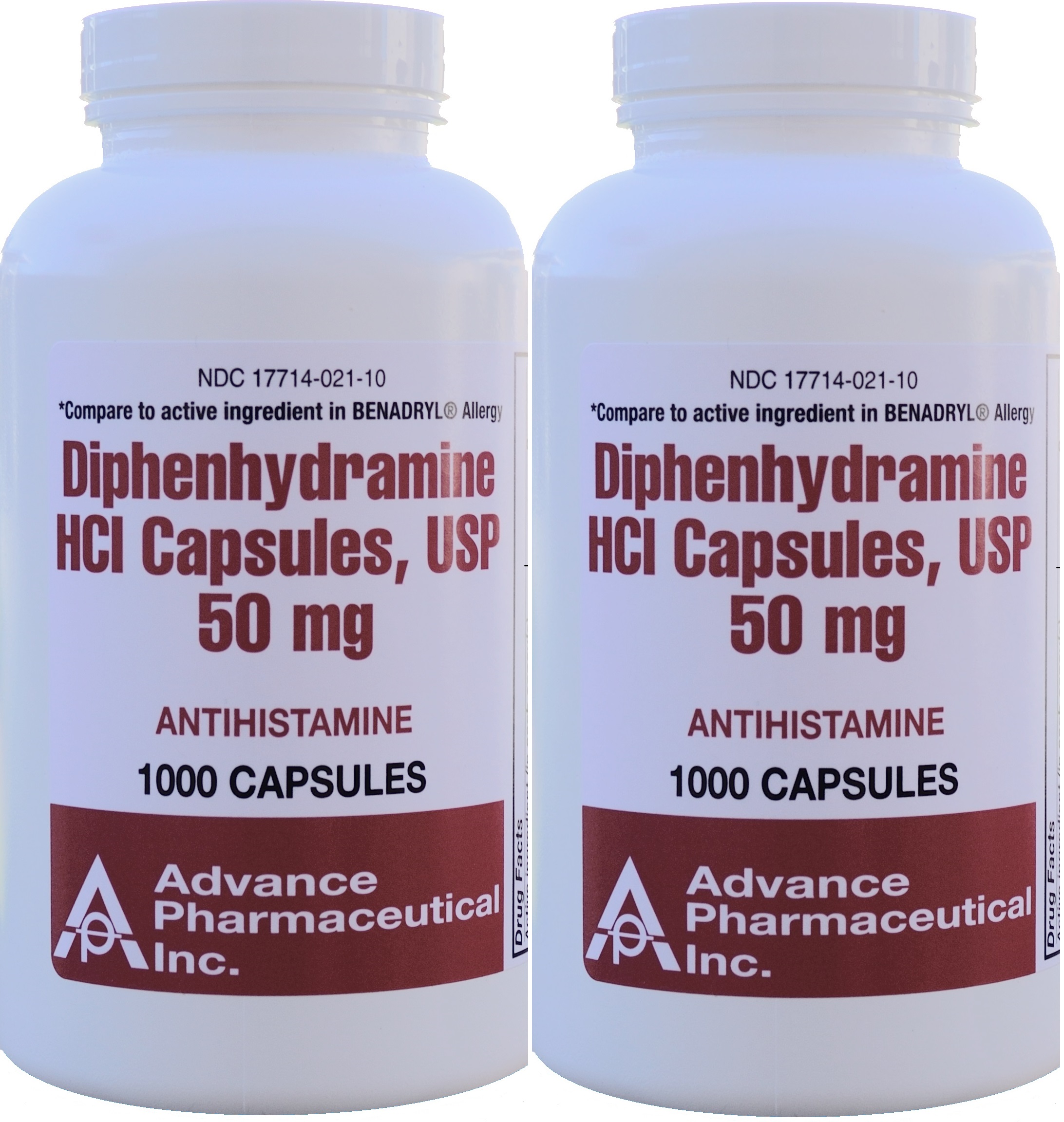Diphenhydramine 50 mg Generic Benadryl Allergy Medicine and Antihistamine 1000 Capsules per Bottle PACK of 2 - image 1 of 4