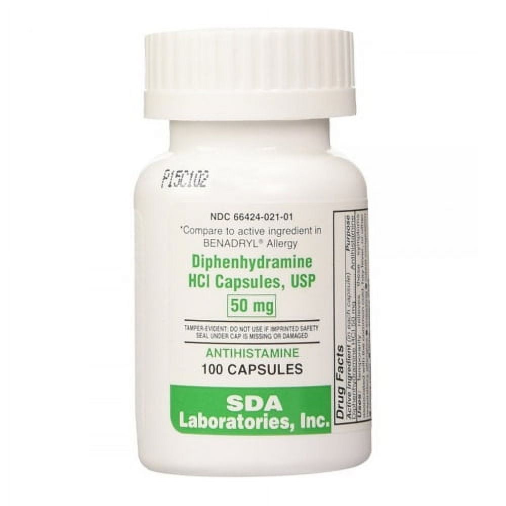 Diphenhydramine HCI Capsules USP 50 mg by Sda Laboratories, Antihistamine, 100 Ea, 2 Pack