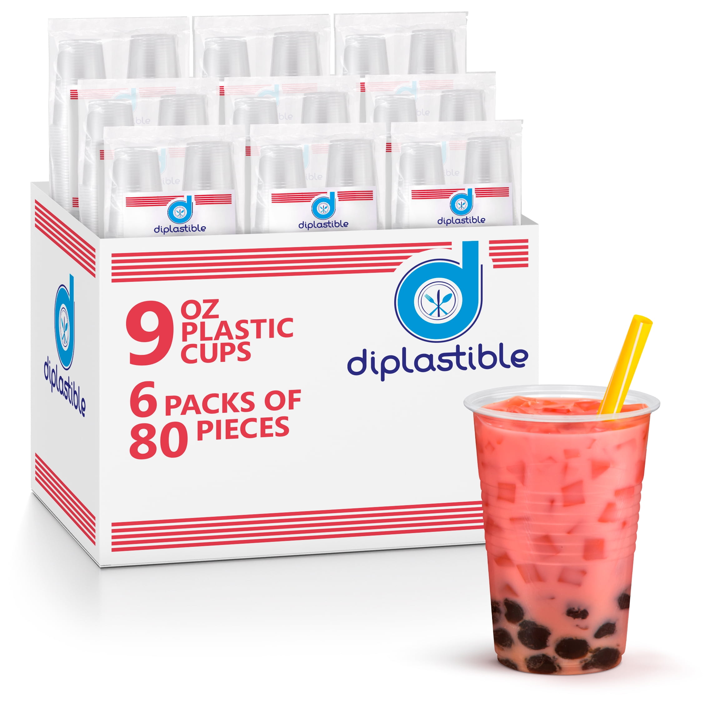 Diplastible 480 pack 9 oz Clear Plastic Drinking Cups