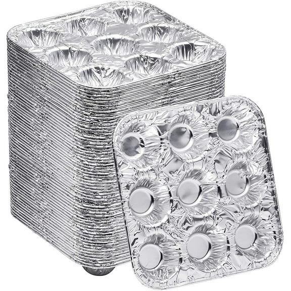 Diplastible 9 Pans 100 Pack Disposable Silver Aluminum Baking Pans Use for Baking Mini Cupcake Muffin