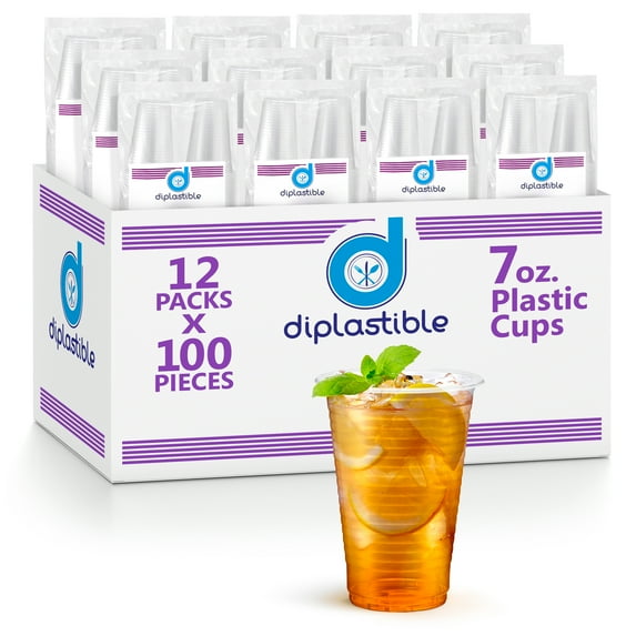 Diplastible Clear Plastic Cups Bulk - 1200 pack 7 oz Clear Drinking Cups