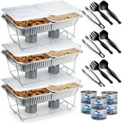 Diplastible Disposable Chafing Dish Buffet Set, Wire Racks Pans Lids Serving Spoons Forks Tongs