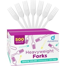 Diplastible Disposable Plastic Forks Heavy Duty Bulk Silverware Cutlery, 500 Count