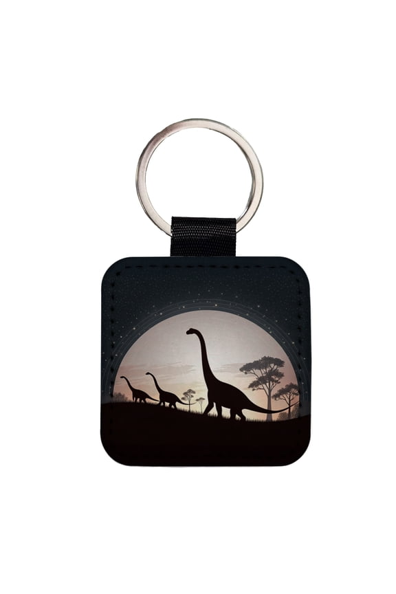 Diplodocus Silhouettes Dinosaurs Faux Leather Square Keychain