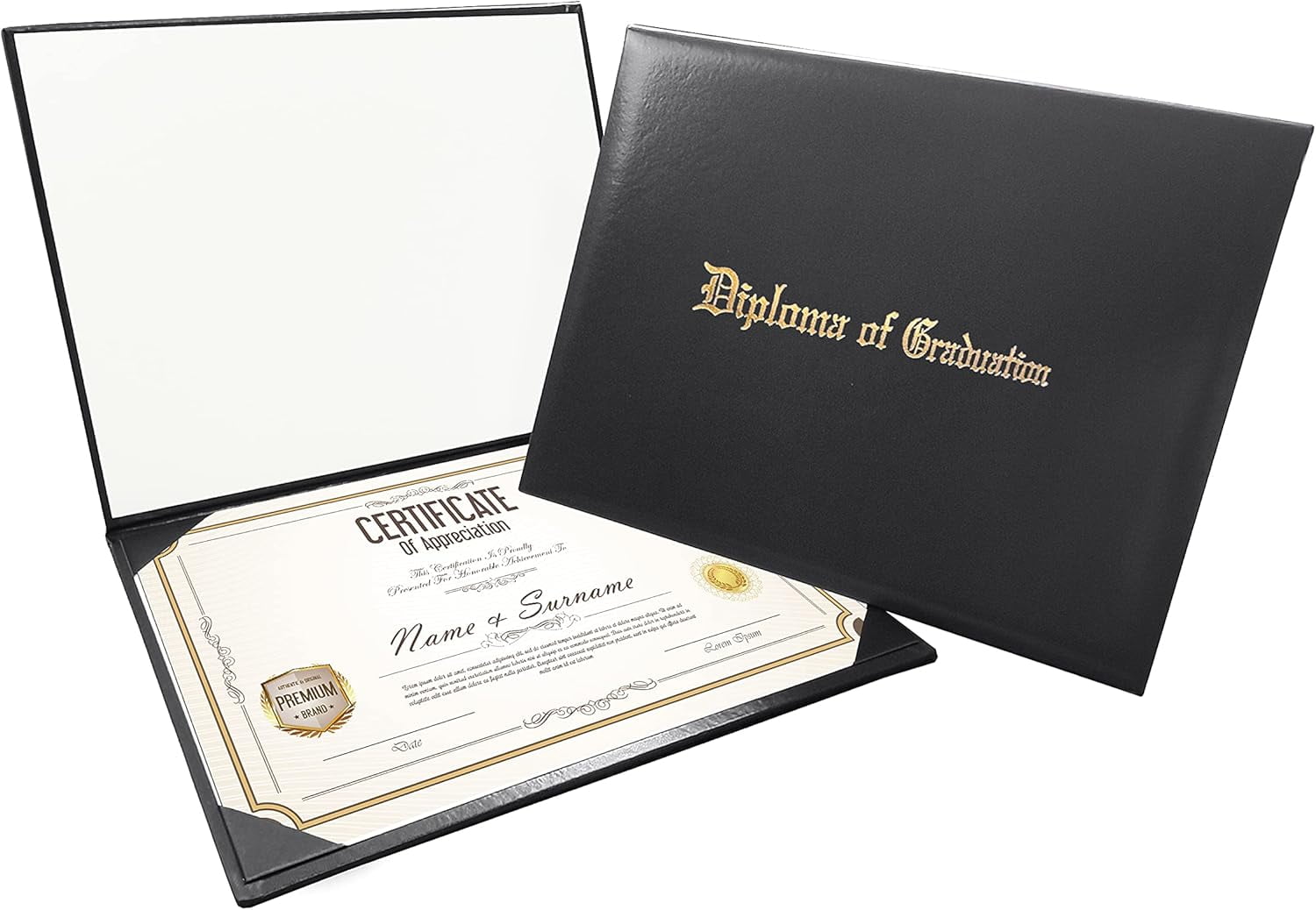 Diploma Cover for Certificate 8.5 x 11 Imprinted “Diploma of Graduation” Black Diploma Holder Smooth for High School,University