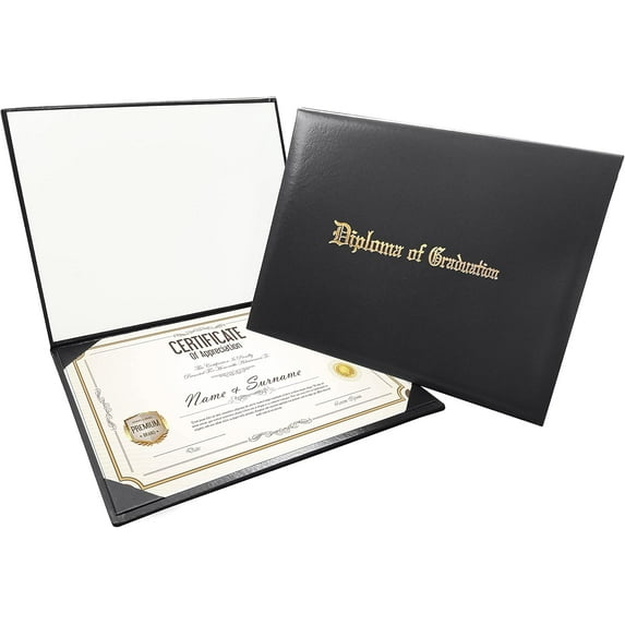 Diploma Cover for Certificate 8.5 x 11 Imprinted “Diploma of Graduation” Black Diploma Holder Smooth for High School,University