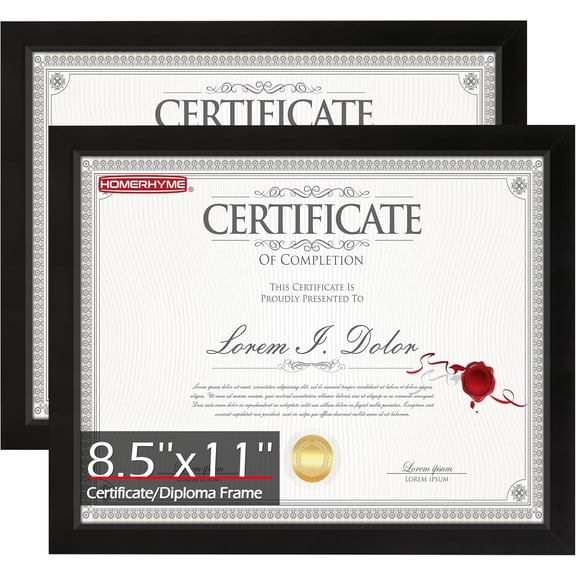 Diploma Frame, 8.5 by 11 Black Picture Frames, Certificate Frame with Clear Plexiglass, 8.5 x 11 Photo Graduation Degree Record Magazine Frames for Collage Gallery Home Wall Decor, 2 Pack