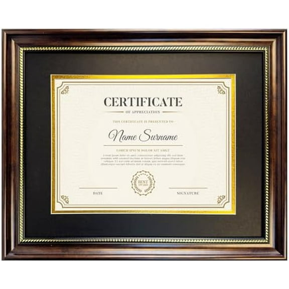 Diploma Frame 8.5 x 11 with Black over Gold Mat or Display 11x14 Document without Mat Certificate Degree Graduation Gifts Mahogany with Gold Beads Wall Mount&Tabletop Display (1, Black mat)