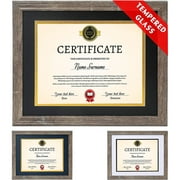Diploma Frames Tempered Glass - 8.5x11 Matted Document Frames (Navy, Black, White, Gold), Rustic Wooden Graduation Frames 11x14 Unmatted for Certificates, Degrees (Set of 1, Rustic Grey)