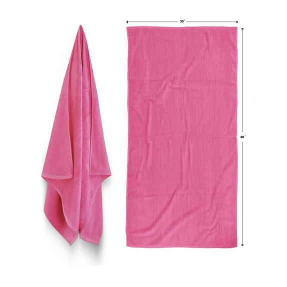 Diplomat Beach Towels Terry Velour 30x60 2-Pack (Neon Pink PMS 212-C) 11.0 lbs per doz 100% Cotton
