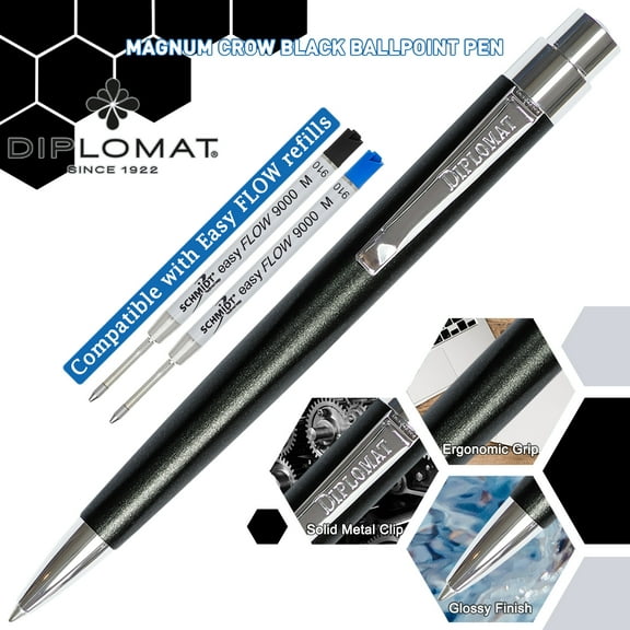 Diplomat Magnum Ball Point Pen - Crow Black (Black Ink, Medium Tip Refill)