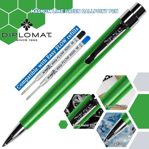 Diplomat Magnum Ball Point Pen - Lime Green (Black Ink, Medium Tip Refill)