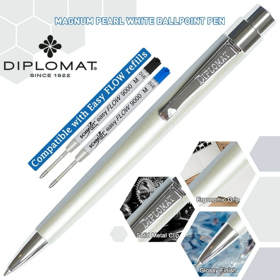 Diplomat Magnum Ball Point Pen - Pearl White (Black Ink, Medium Tip Refill)