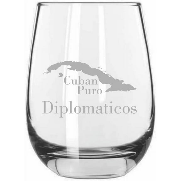 Diplomaticos Cuban Cigar Themed Etched 15.25oz Libbey Stemless Wine Glass