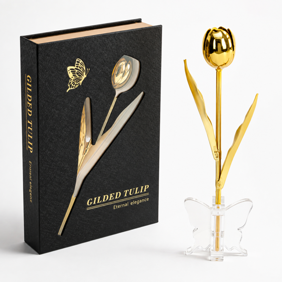 Dipped Tulip - Royal Pure Luxury Book-style Gift Box &erfly Stand Eternal Flower For Her Wife Mommas Anniversary