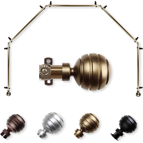 Dipper 13/16 5-Sided Bay Window Curtain Rod 18-28" (Each Side) - Antique Brass