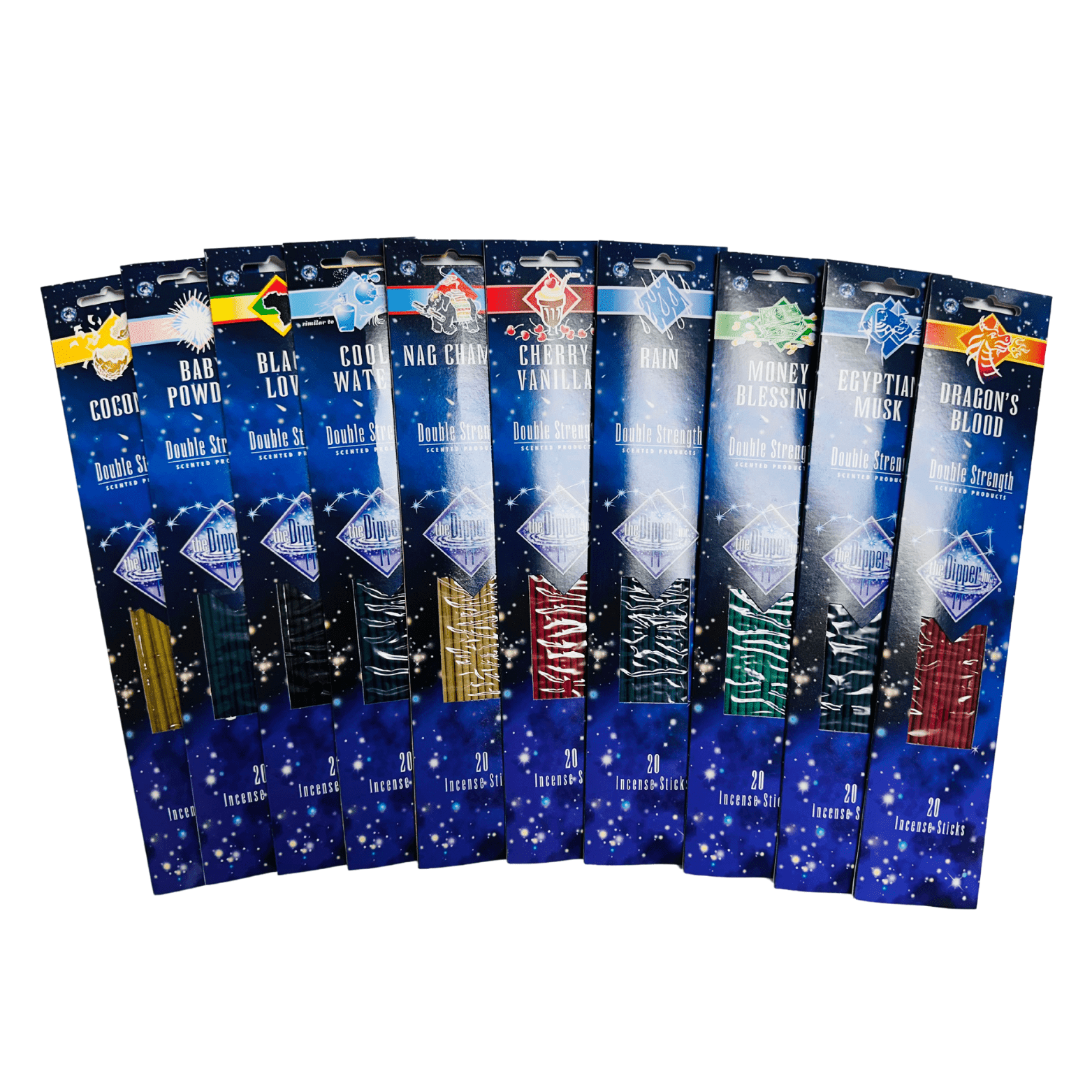 Dipper Assorted Scented Incense Sticks, 11 Inch with Free Incense Holder, Multi-Color, 20 Count, 10 Pack
