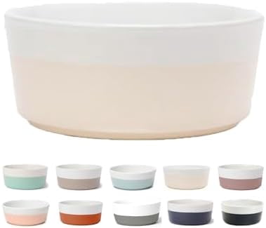 Dipper Ceramic Dog Bowl for Small and Large Breeds - Heavyweight and Durable Pet Food and Water Dish Crock, Dishwasher Safe, Modern (Small, Buttercream)