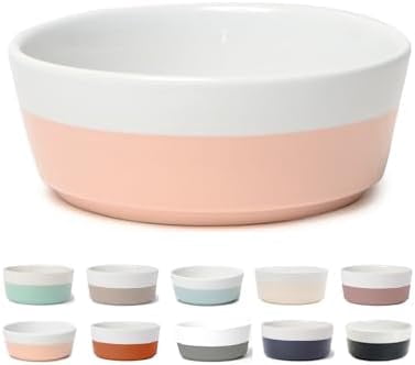 Dipper Ceramic Dog Bowl for Small and Large Breeds - Heavyweight and Durable Pet Food and Water Dish Crock, Dishwasher Safe, Modern (Rose, Small)