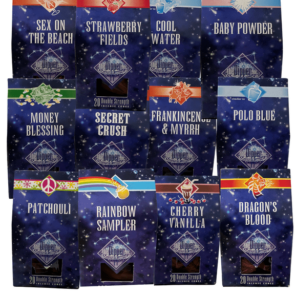 Dipper Premium Double Strength Cones & Incense Holder Variety Pack with Holder, Multi-Color, 240 Count,12Pack