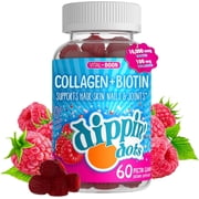 Dippin Dots Collagen + Biotin Pectin Gummies for Joints, Hair, Skin, and Nails, Raspberry Squish Flavor, 60 Count