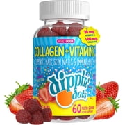 Dippin Dots Collagen + Vitamin C Pectin Gummies for Immune Support, Hair, Skin, and Nails, Strawberry Sunset Creme Flavor, 60 Count