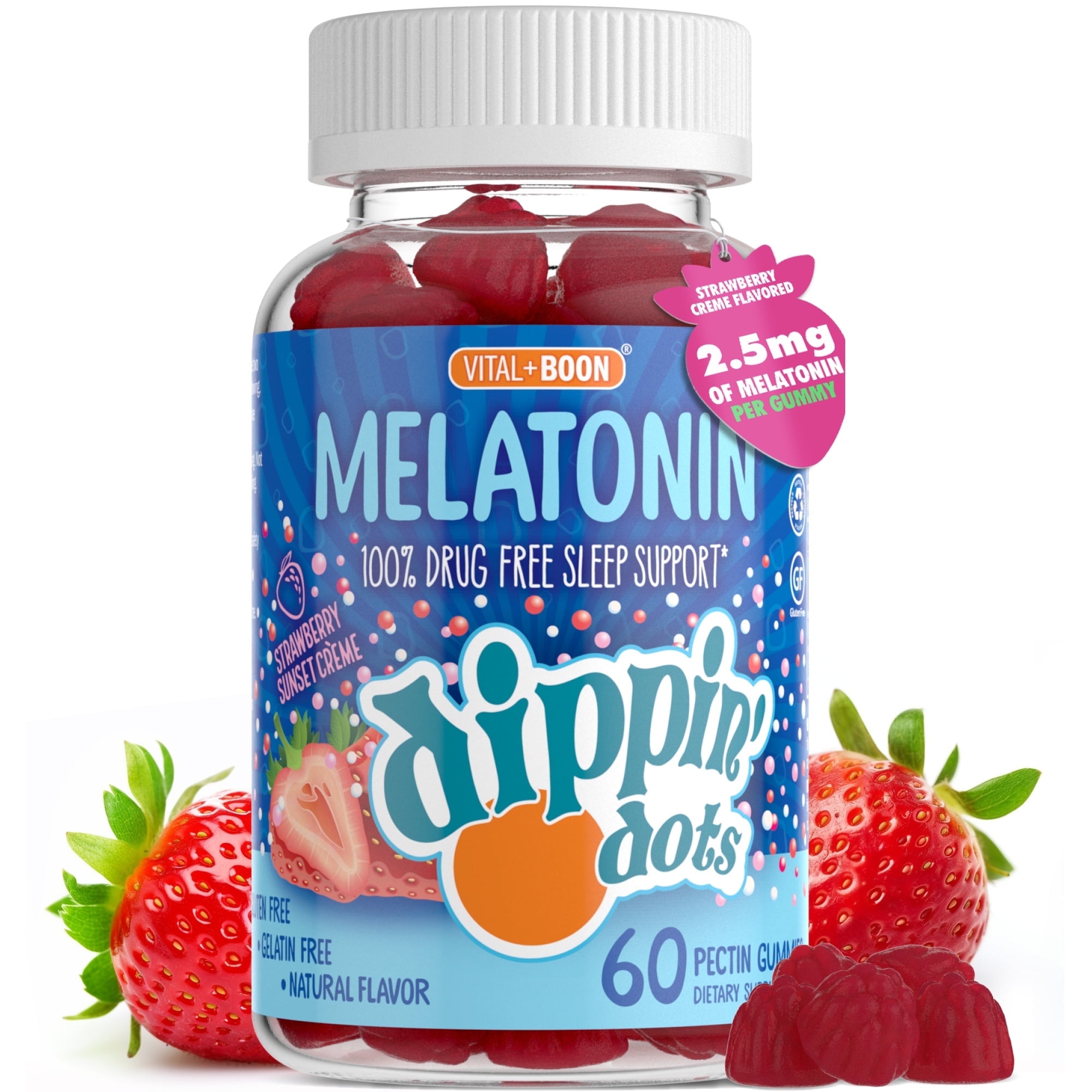 Dippin Dots Melatonin Gummies Sleep Supplement for Adults and Kids, Strawberry Sunset, 60 Count