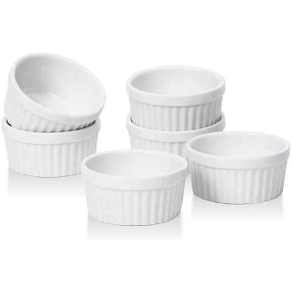 Dipping Bowls 1.5 oz, Sauce Cups Mini Ramekins, Tiny Ramekin Porcelain Souffle Dish, Dessert Cups Small Bowls Condiment Cups for Charcuterie Board, Microwave & Oven Safe, Set of 6, Soft White