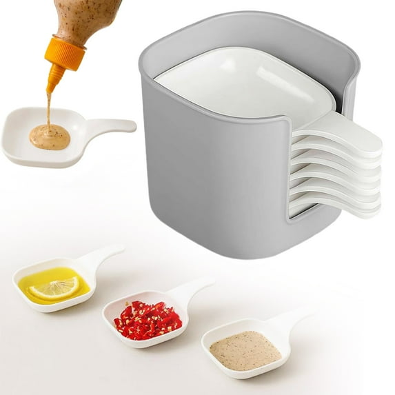 Dipping Sauce Plate and Holder Set, 1 Pack Small Plastic Bowls with Handle& Storage Box, Mini Bowl Soy Sauce Plate, Condiment Server, Can Be Used for Ketchup, Vinegar,BBQ and Party Dinner