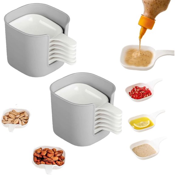 Dipping Sauce Plate and Holder Set, 6PCS Plastic Dipping Dish with Storage Box, Mini Dipping Bowls with Handle for Ketchup, Soy, Barbecue, Condiments, Snacks, Fruits, Party (White, 2 Sets)