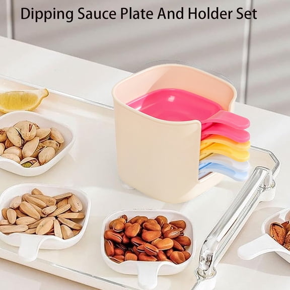 Dipping Sauce Tray Set with Storage Holder 6 Pcs Multi-Functional Handle Dip Bowls Stackable Condiment Serving Set for Snacks, Desserts, Condiments & Gatherings Use