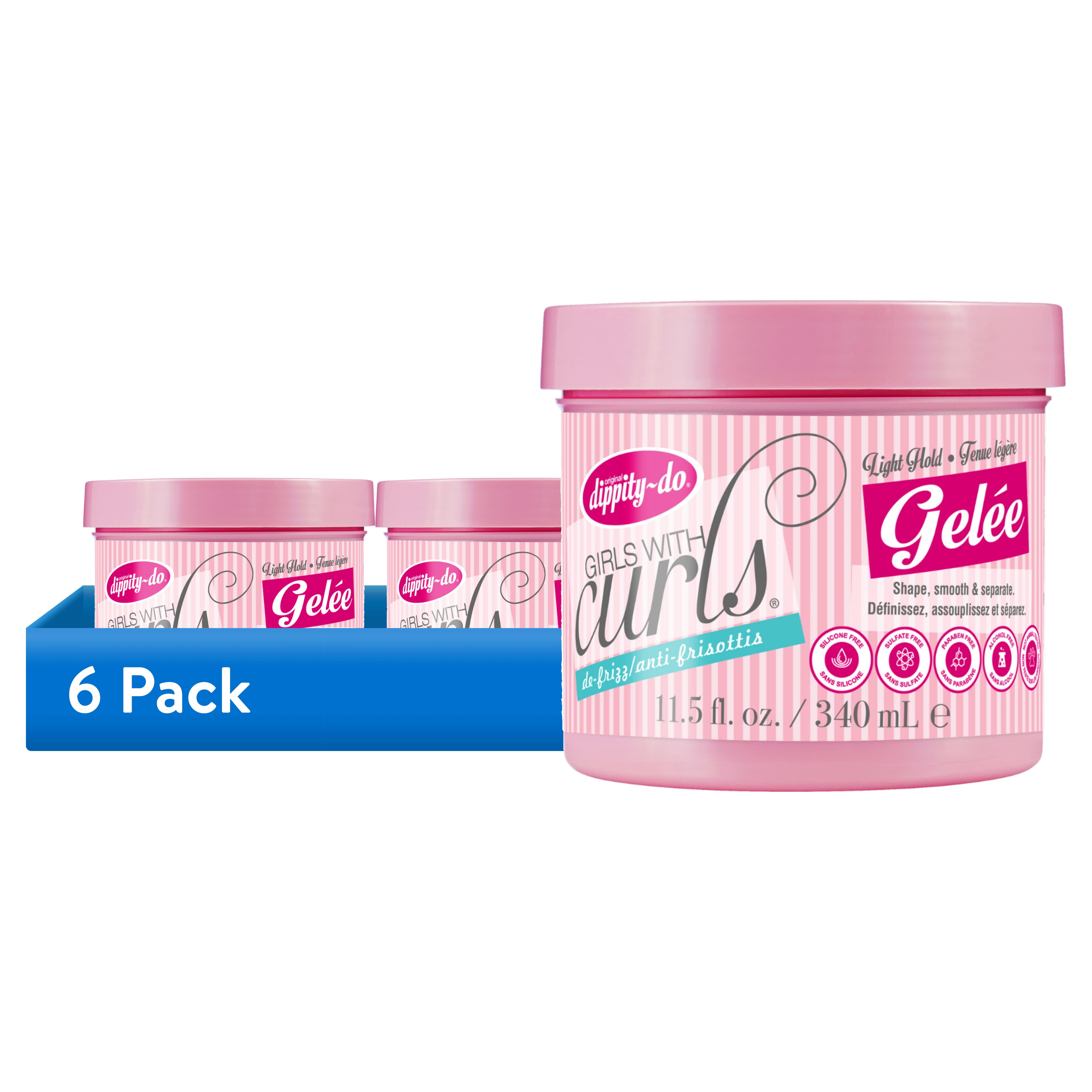 (6 pack) Dippity-do Girls with Curls De-Frizz Light Hold Gelee, 340 ml/11.5 fl oz
