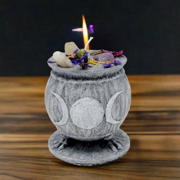 Diprana Magical Cauldron Candle with Crystals, Herbs Flowers -Organic Wax