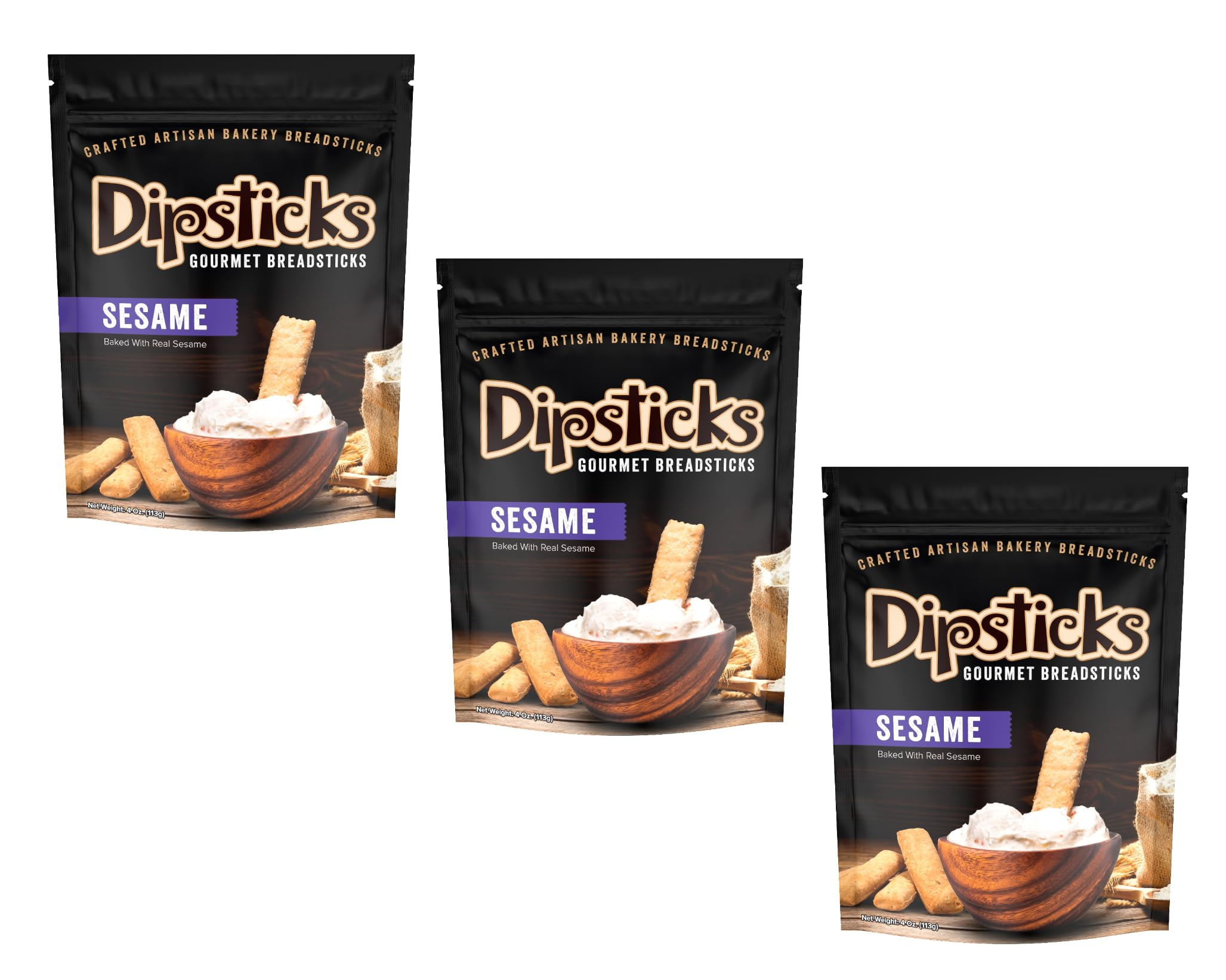 Dipsticks Sesame Flavored Pack of 3 Flavored Crunchy Bread Dipping