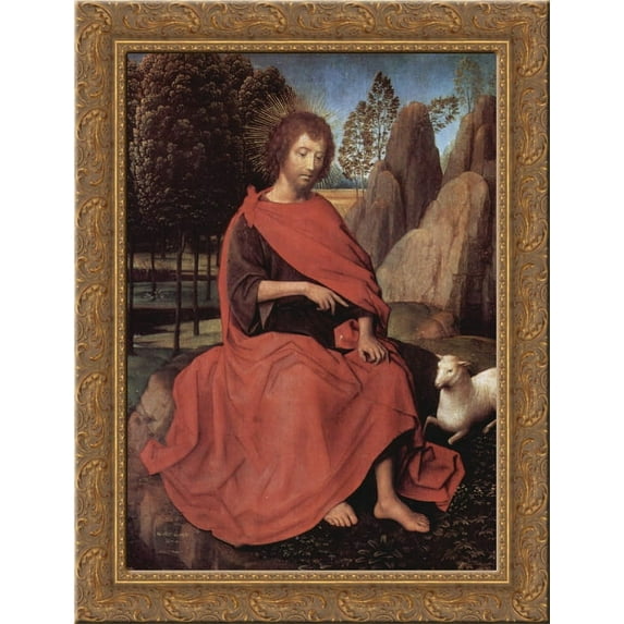 Diptych of John the Baptist and St. Veronica, St. John the Baptist, the left wing 20x24 Gold Ornate Wood Framed Canvas Art by Memling, Hans